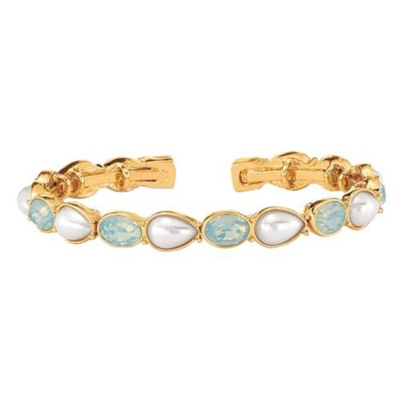 Aqua and pearly cuff bracelet - Picture 1 of 2